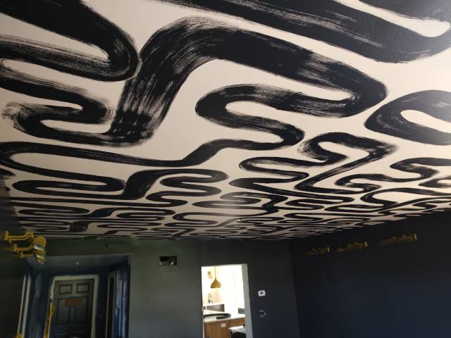 wallcovering installed on ceiling